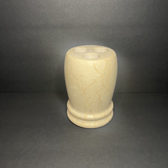 Creative Home Natural Beige Marble Double Ring Toothbrush / Makeup Brush Holder - Picture 1 of 4